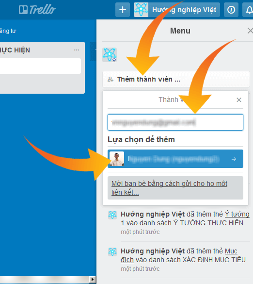 Thêm thành viên vào bảng trello